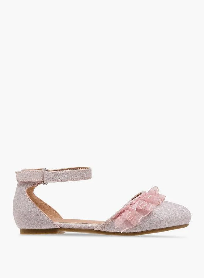 JUNIORS Girls Glitter Embellished Ballerina Shoes with Hook and Loop Closure