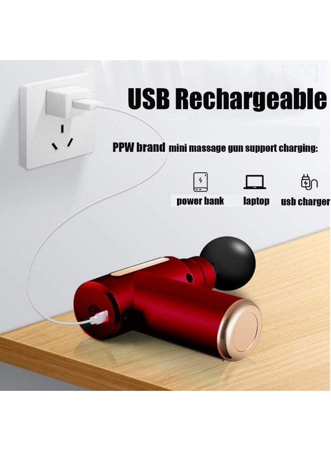 جهاز تدليك عضلات صغير مسدس محمول هادئ  يحتوي على 6 سرعات و4 رؤوس تدليك، مزود بمنفذ شحن USB-C، لتدليك اليد، الساق، الرقبة والكتف ( احمر) - Image 3
