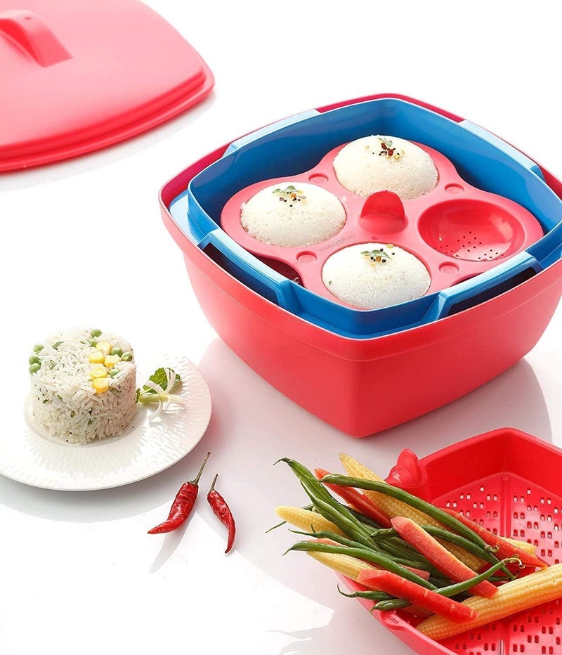Gladnes Microwave Dishwasher Safe Plastic Idli Makers Makes 8 Idlis Vegetable Steamer Rice Cooker Rice Idli Steamer With Lid - Image 5
