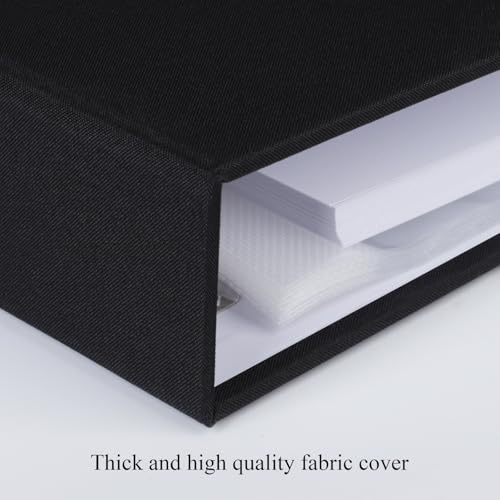 1DOT2 12x12 Inch Large 3 Ring DIY Scrapbook Photo Album Journal with 30 Plastic Sleeves 60 Pages and Fabric Cover for Baby Travel Wedding Anniversary kids Adventure (Black Cover/White Pages) - Image 2