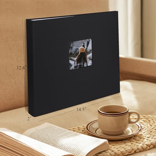 1DOT2 12x12 Inch Large 3 Ring DIY Scrapbook Photo Album Journal with 30 Plastic Sleeves 60 Pages and Fabric Cover for Baby Travel Wedding Anniversary kids Adventure (Black Cover/White Pages) - Image 5
