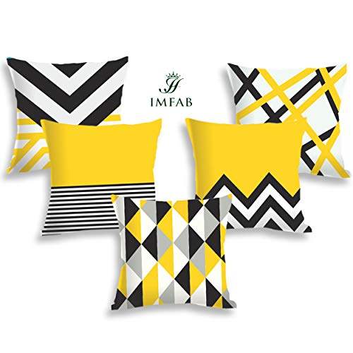 IM FAB Digital Printed Decorative Canvas Cotton Cushion Covers, Yellow and Black, Set of 5 pcs (16X16 inches or 40X40 cms) - Image 2