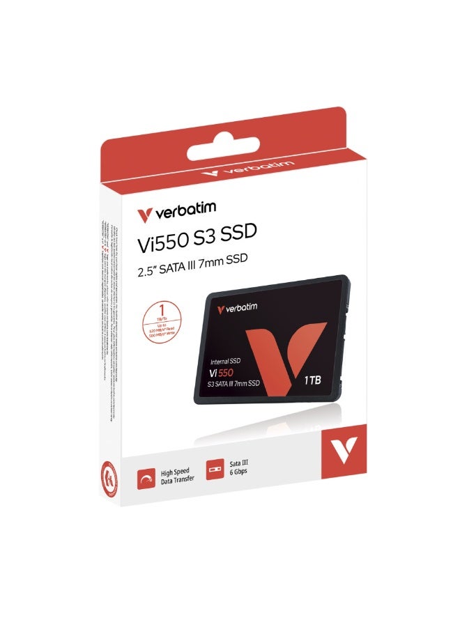 Verbatim Vi550 S3 SSD, Internal SSD Drive with 1 TB Data Storage, Solid State Drive with 2.5 Inch SATA III Interface and 3D NAND Technology, Black