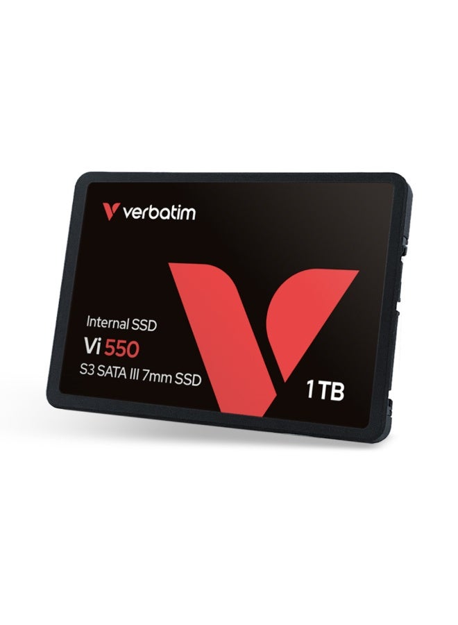 VERBATIM قرص صلب داخلي Verbatim Vi550 S3 SSD بسعة تخزين 1 تيرابايت، قرص صلب بحجم 2.5 بوصة بواجهة SATA III وتقنية NAND ثلاثية الأبعاد، أسود - Image 2