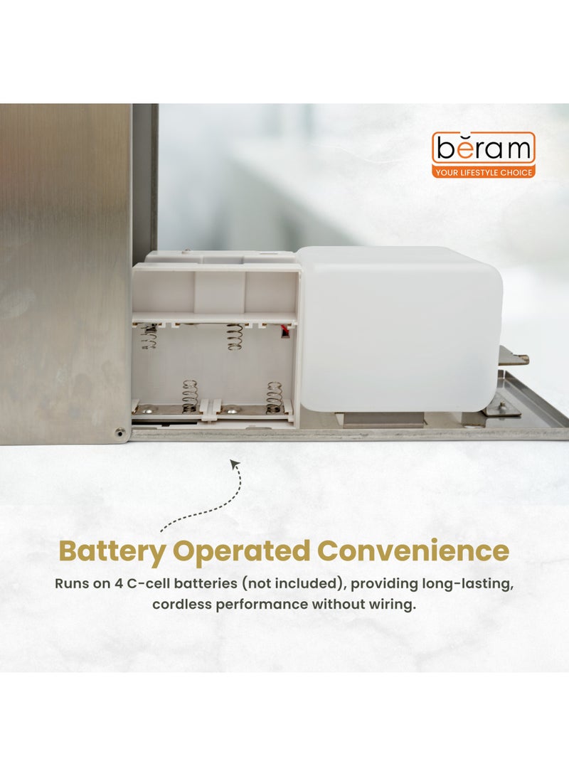Beram Automatic Soap Dispenser Wall Mounted 1000ml Touchless Infrared Sensor Dispenser Stainless Steel Finish Battery Operated for Commercial & Home Use - Image 4