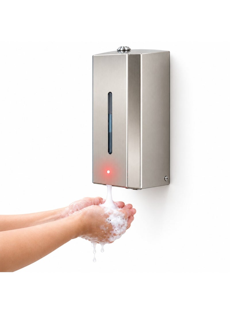 BERAM Automatic Soap Dispenser 1000ml, Wall-Mounted Touchless Infrared Sensor Soap Pump, Refillable Stainless Steel Liquid Dispenser, Battery Powered for Bathroom, Kitchen, Hotel & Office - Image 1