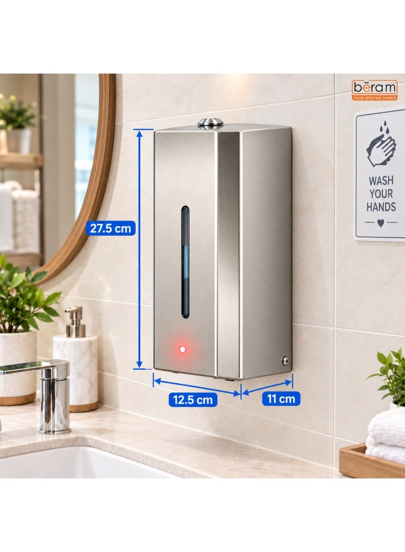 BERAM Automatic Soap Dispenser 1000ml, Wall-Mounted Touchless Infrared Sensor Soap Pump, Refillable Stainless Steel Liquid Dispenser, Battery Powered for Bathroom, Kitchen, Hotel & Office - Image 5