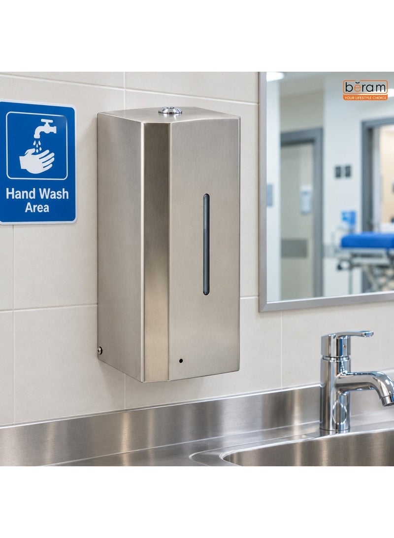 BERAM Automatic Soap Dispenser 1000ml, Wall-Mounted Touchless Infrared Sensor Soap Pump, Refillable Stainless Steel Liquid Dispenser, Battery Powered for Bathroom, Kitchen, Hotel & Office - Image 3