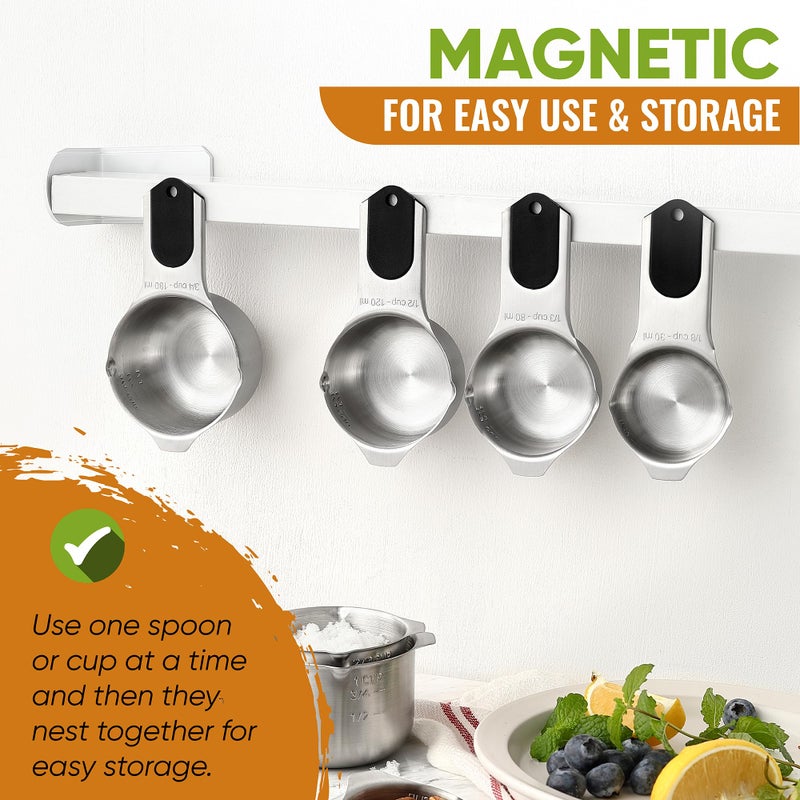 Spring Chef Magnetic Measuring Cups & Spoons Set, Patented, Strong N45 Magnets, Heavy Duty Stainless Steel Fits in Spice Jars for Baking & Cooking, BPA Free, Round Set of 15 with Leveler, Black - Image 4