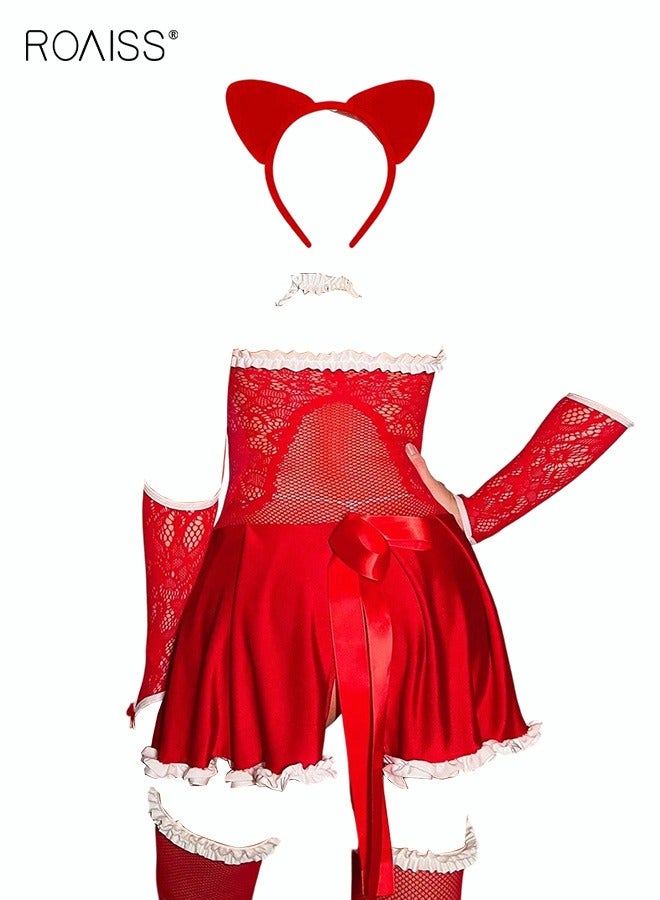 roaiss Women's French Lace Outfit Dress Fashion Uniform Underwear Camisole Panties Set for Ladies Wife Girlfriend  - Image 2