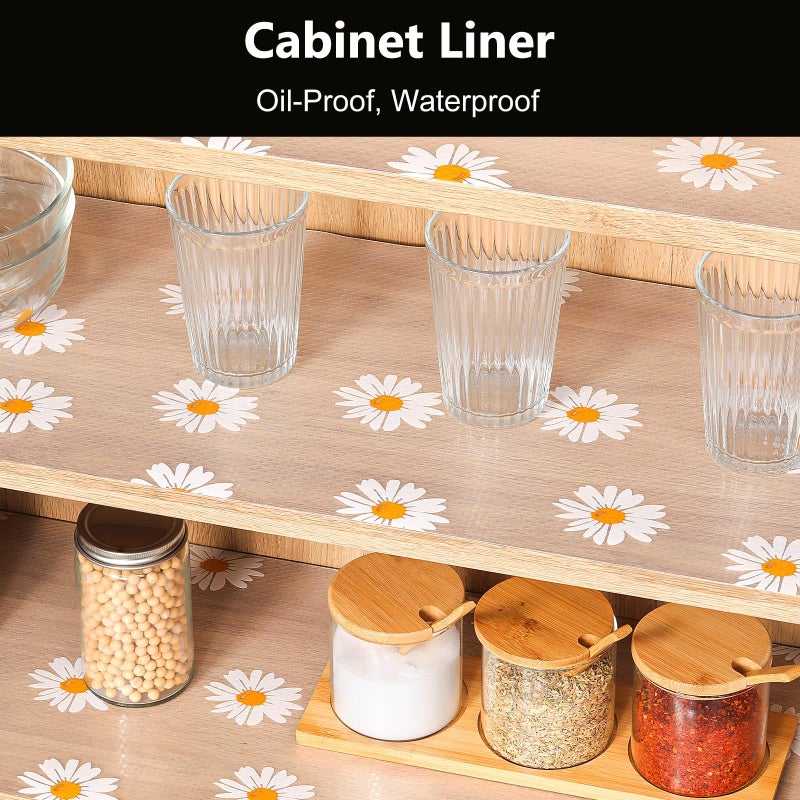 INNOLITES Shelf Liners for Kitchen Cabinets â€“ Drawer Liner Waterproof & Oil-Proof, Non-Adhesive EVA with Floral Pattern â€“ Durable Washable, Easy to Clean (Clean Daisy, 17.5" x 78.7") - Image 2