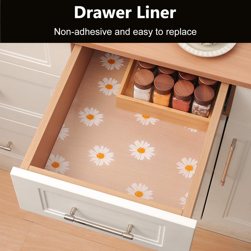 INNOLITES Shelf Liners for Kitchen Cabinets â€“ Drawer Liner Waterproof & Oil-Proof, Non-Adhesive EVA with Floral Pattern â€“ Durable Washable, Easy to Clean (Clean Daisy, 17.5" x 78.7") - Image 3