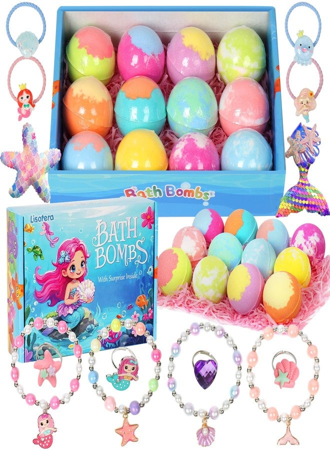 Lisotera Girls Bath Bombs with Toys Inside for Kids, 12 Pcs Natural Mermaid Princess Bubble Bath Bomb with Jewelry Surprise Inside, Christmas Easter Basket Stuffer Valentines Day Birthday Gift Set - Image 1