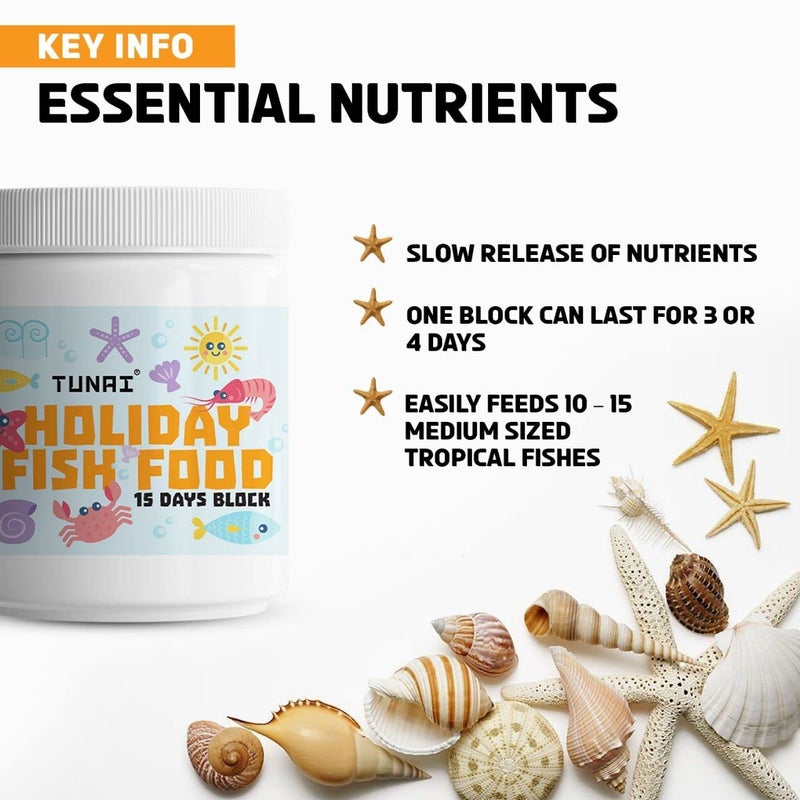 TUNAI طعام السمك TUNAI للعطلات لجميع مراحل الحياة | أربع كتل | مدعم بالعناصر الغذائية كل كتلة تدوم 4 أيام طعام مثالي للعطلات لجميع أسماك المياه الاستوائية - 1 عدد - Image 2