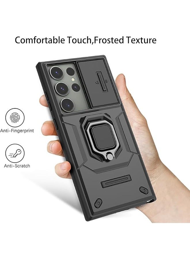 Samsung Galaxy S25 Ultra Case, Shockproof Case, Anti-Fall Drop Protection, Built-in Slide Anti-Scratch Camera Lens Cover, Integrated 360 Degree Rotating Ring Kickstand, Black - Image 3