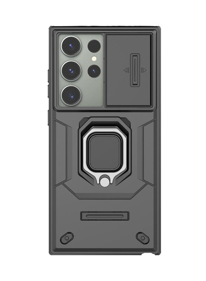 Samsung Galaxy S25 Ultra Case, Shockproof Case, Anti-Fall Drop Protection, Built-in Slide Anti-Scratch Camera Lens Cover, Integrated 360 Degree Rotating Ring Kickstand, Black - Image 1