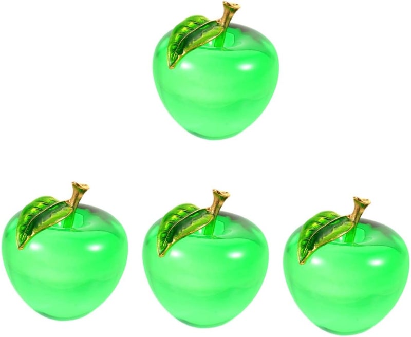 klarako 4pcs Decorative Figurine Realistic Collection Fruit Shape Desktop Apple Room Glass Imitation Home Simulation Prop Gifts Adornment Decor Ornament for Simple Photography Style Green - Image 1