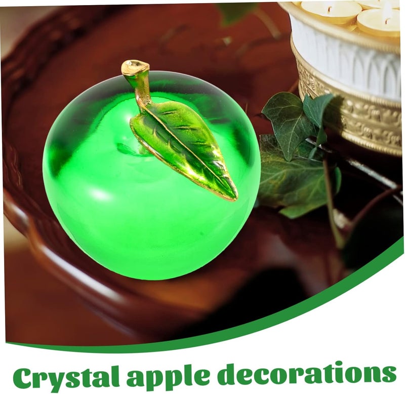 klarako 4pcs Decorative Figurine Realistic Collection Fruit Shape Desktop Apple Room Glass Imitation Home Simulation Prop Gifts Adornment Decor Ornament for Simple Photography Style Green - Image 3