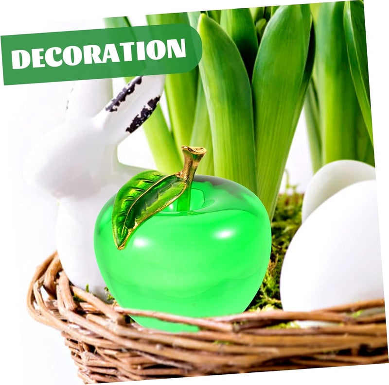 klarako 4pcs Decorative Figurine Realistic Collection Fruit Shape Desktop Apple Room Glass Imitation Home Simulation Prop Gifts Adornment Decor Ornament for Simple Photography Style Green - Image 4