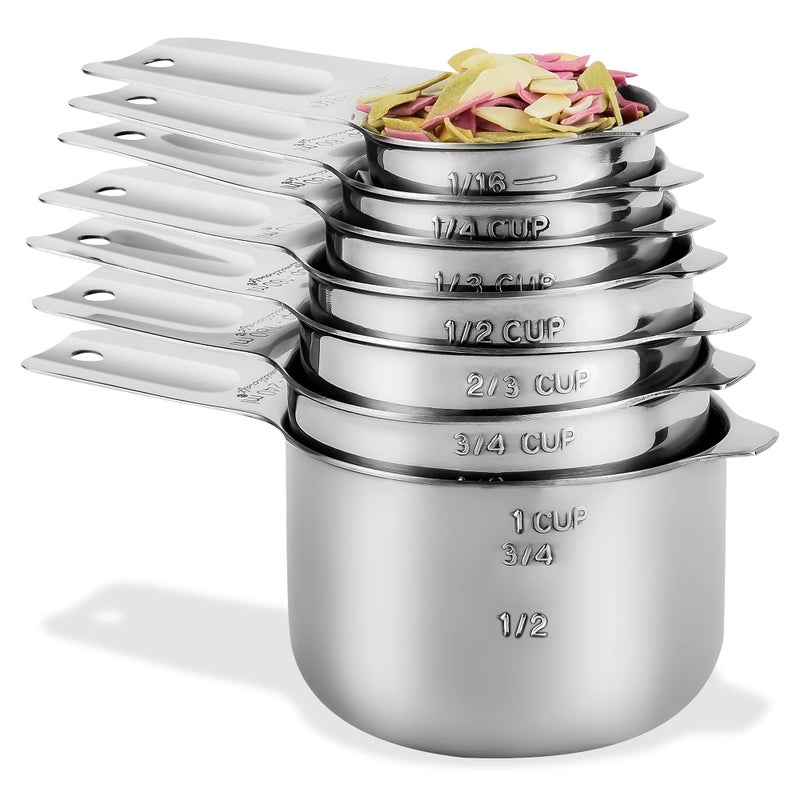 Smithcraft Measuring Cups Set, Stainless Steel Measuring Cup Set 7, 18/8 Stainless Steel Measuring Cups for Kitchen, Metal Meausing Cups for Baking, Dry Nesting Measuring Tools-3/4, 2/3 Measure Cup