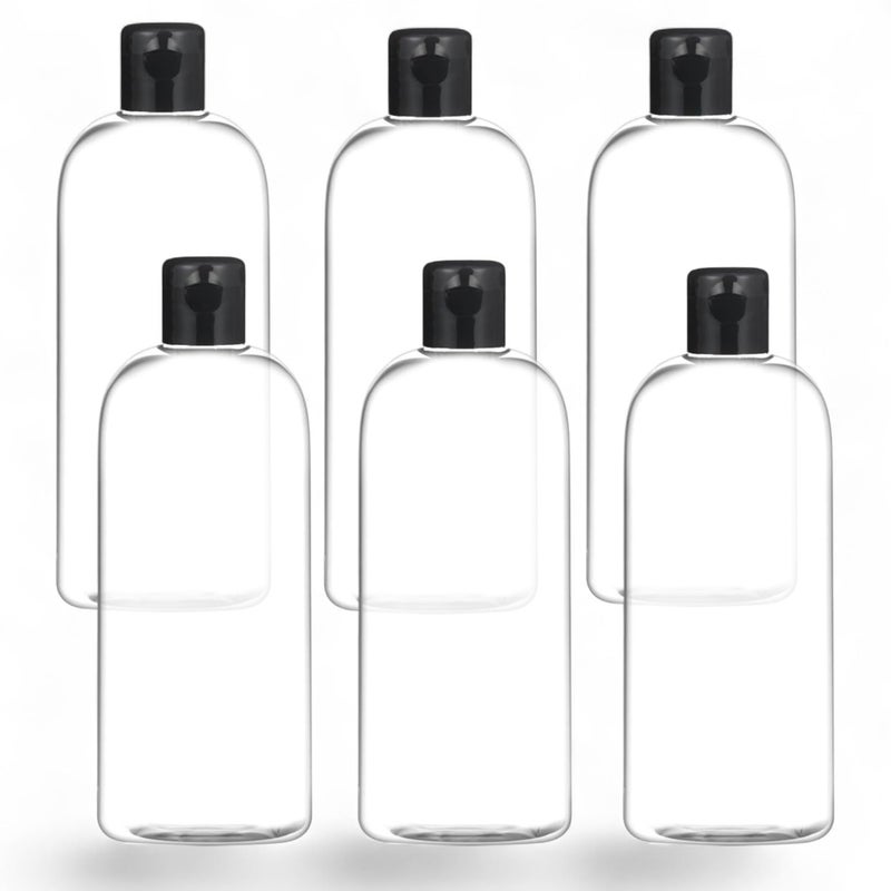 Thinqkart selecty 500ml Empty Clear Round Fliptop Plastic Bottles Refillable Travel Size Cosmetic Travelling Containers Leak Proof Squeeze Bottles for Toiletries,Shampoo (6) - Image 1