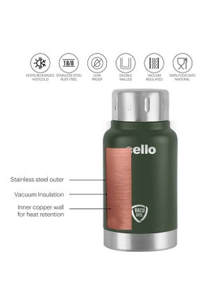 Cello Duro Top Thermosteel Insulated Flask, 350ml, Green | Vacusteel Water Flask with Durable DTP Coating | Leak Proof Flask for Beverages | Ideal for Home, Travel, Office - pzsku/Z2471A91CD23EB5A9A45BZ/45/_/1740118502/3585967f-c9ad-4227-b61c-a9c69aa2c4c6