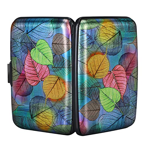 ELFISH Mini RFID Aluminum Wallet Credit Cards Holder Business Card Case Metal ID Case for Men Women（Colorful Leaves - Image 3