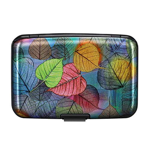 ELFISH Mini RFID Aluminum Wallet Credit Cards Holder Business Card Case Metal ID Case for Men Women（Colorful Leaves - Image 4