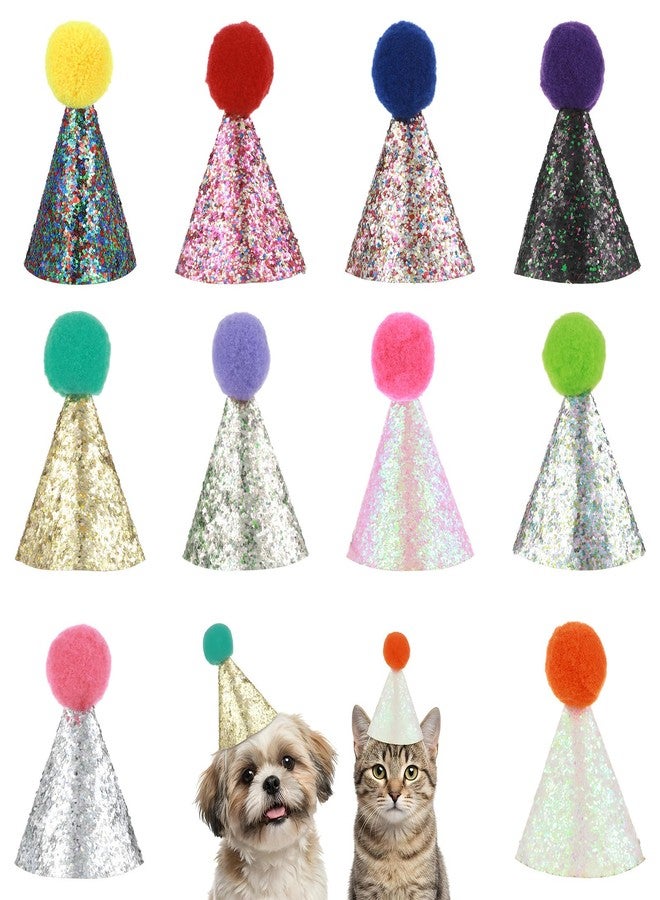 Larrel 10PCS Glitter Mini Party Hats for Stuffed Animals, Colorful Mini Party Hats with Sequins, Multicolor Sequins Cone Hat, Adjustable Birthday Hat for Dog, Cat, Dolls, Rabbit, Puppies and Kitten - Image 1