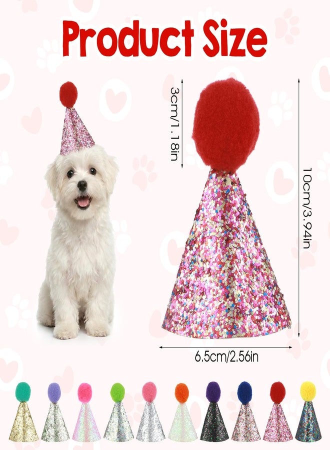 Larrel 10PCS Glitter Mini Party Hats for Stuffed Animals, Colorful Mini Party Hats with Sequins, Multicolor Sequins Cone Hat, Adjustable Birthday Hat for Dog, Cat, Dolls, Rabbit, Puppies and Kitten - Image 2