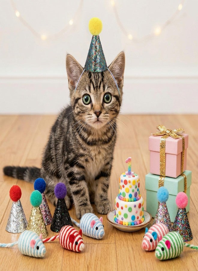 Larrel 10PCS Glitter Mini Party Hats for Stuffed Animals, Colorful Mini Party Hats with Sequins, Multicolor Sequins Cone Hat, Adjustable Birthday Hat for Dog, Cat, Dolls, Rabbit, Puppies and Kitten - Image 5