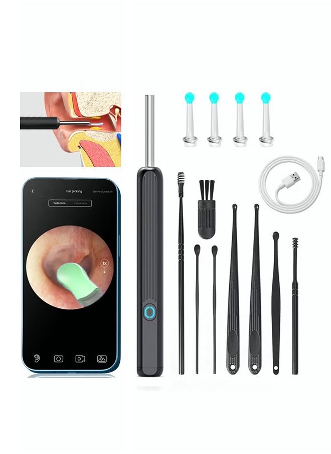 GKK Ear Wax Removal Kit - Ear Wax Removal with Camera Wi-Fi Visible Descaling Spoon with 4 Soft Silicone Ear Spoons Wireless Ear Endoscope 1296P HD with LED Light for iPhone/iPad/Android Phone (Black)  - Image 1