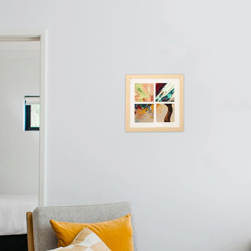 Ornate Vertical Display Frame 4-section Wooden Photo Frame for 10x10cm Canvas Paintings Wall and Desk Exhibition Decoration - Image 5
