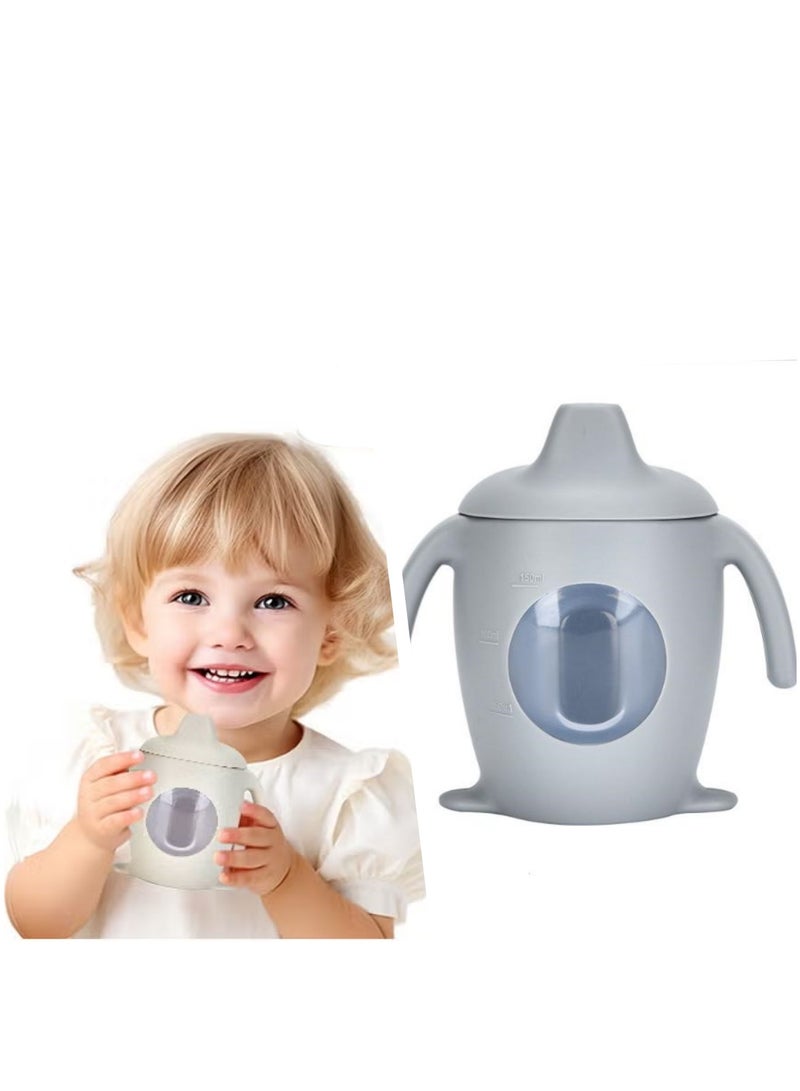 Baby Silicone Sippy Cup, Baby Training Cup with Handles, Lid and Straw, Baby Snacks Cups, Spill Proof and Non-Slip Sippy Cup for 6-12 Months Babies, 150ml  - Image 1
