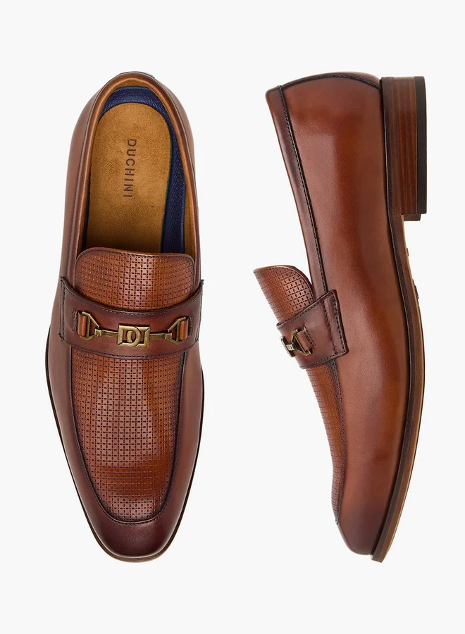 دوتشيني Men's Textured Slip-On Loafers with Metal Accent