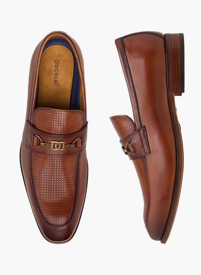 DUCHINI Men's Textured Slip-On Loafers with Metal Accent - Image 3