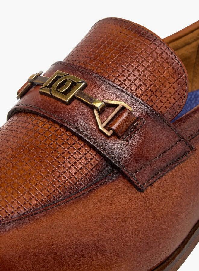 DUCHINI Men's Textured Slip-On Loafers with Metal Accent - Image 4