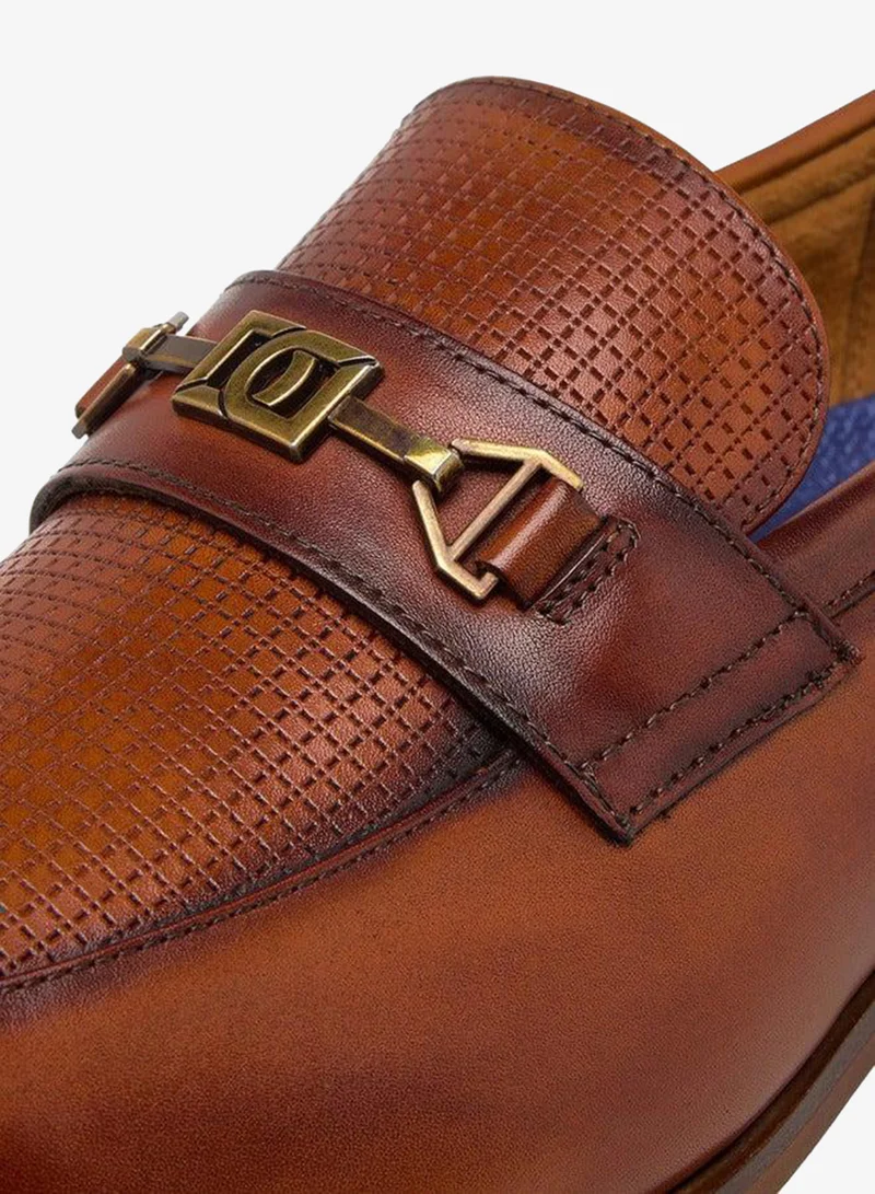 DUCHINI Men's Textured Slip-On Loafers with Metal Accent