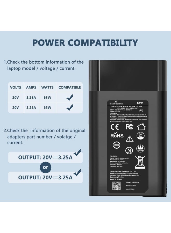 SMART SOURCE 65W 45W USB-C Laptop Charger Replacement for HP EliteBook x360, Pavilion, Chromebook, Spectre X360, Envy, Elite x2 Travel Fast Charging Adapter, Support Smart Phones & Tablet, With AC Power Cord - Image 4