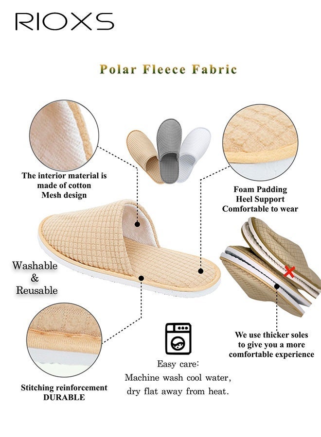 RIOXS 10 Pairs Slippers, Unisex Bedroom Slippers Slip Ons, Men's Women's Half Slippers, Non Slip Disposable Slippers for Guest, Reusable Washable Indoor Flats for Men Women, Spa Slippers Guest Slippers for Hotel/ Wedding Party, Travel Slides Slippers, Family Closed-toes Flat Slippers, House Slippers for Bathroom/ Bedroom/Living Room, 5 Grey+5 Beige Slippers - Image 3