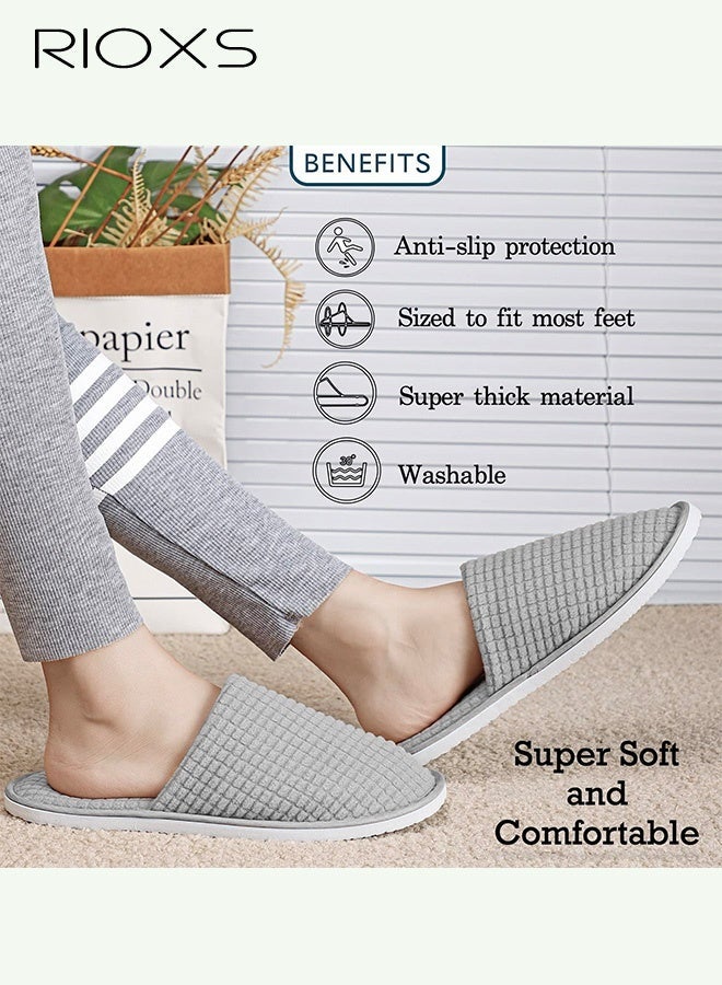 RIOXS 10 Pairs Slippers, Unisex Bedroom Slippers Slip Ons, Men's Women's Half Slippers, Non Slip Disposable Slippers for Guest, Reusable Washable Indoor Flats for Men Women, Spa Slippers Guest Slippers for Hotel/ Wedding Party, Travel Slides Slippers, Family Closed-toes Flat Slippers, House Slippers for Bathroom/ Bedroom/Living Room, 5 Grey+5 Beige Slippers - Image 1