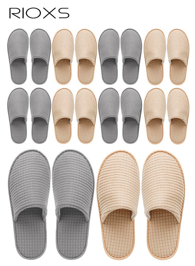 RIOXS 10 Pairs Slippers, Unisex Bedroom Slippers Slip Ons, Men's Women's Half Slippers, Non Slip Disposable Slippers for Guest, Reusable Washable Indoor Flats for Men Women, Spa Slippers Guest Slippers for Hotel/ Wedding Party, Travel Slides Slippers, Family Closed-toes Flat Slippers, House Slippers for Bathroom/ Bedroom/Living Room, 5 Grey+5 Beige Slippers - Image 2