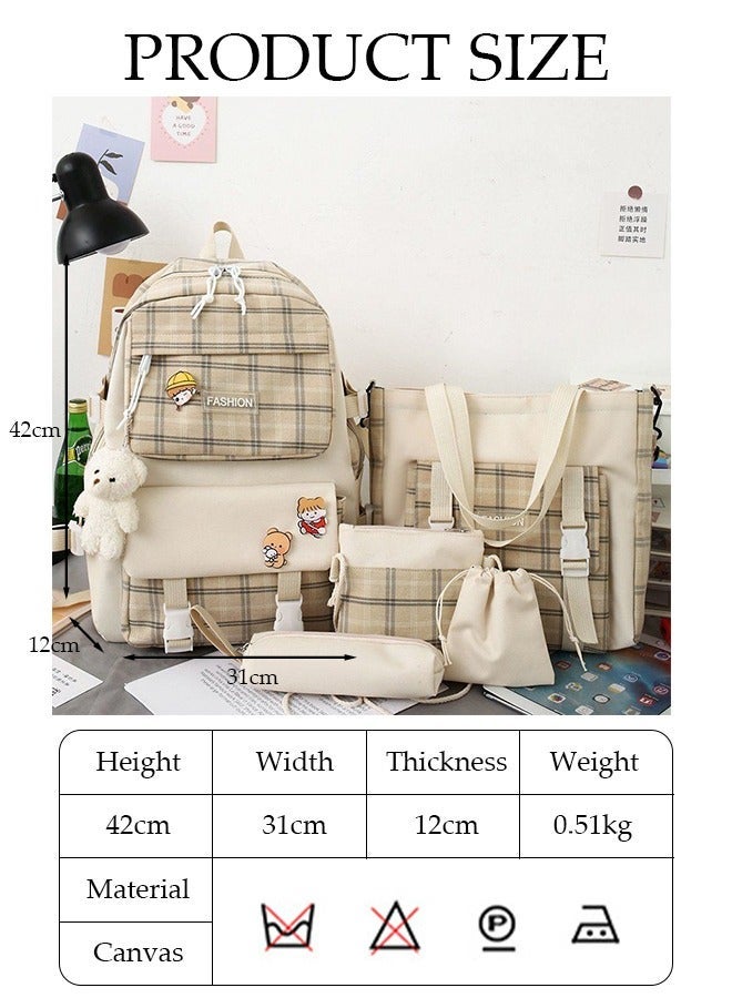 DUNISO 5PCS Kids School Backpack Set Canvas Laptop School Bag Sets for Kids with Tote Bag,Shoulder Bag,Pencil Box,Small Bag ,Large-capacity Bookbag for Girls Boys Back to School Supplies - Image 4