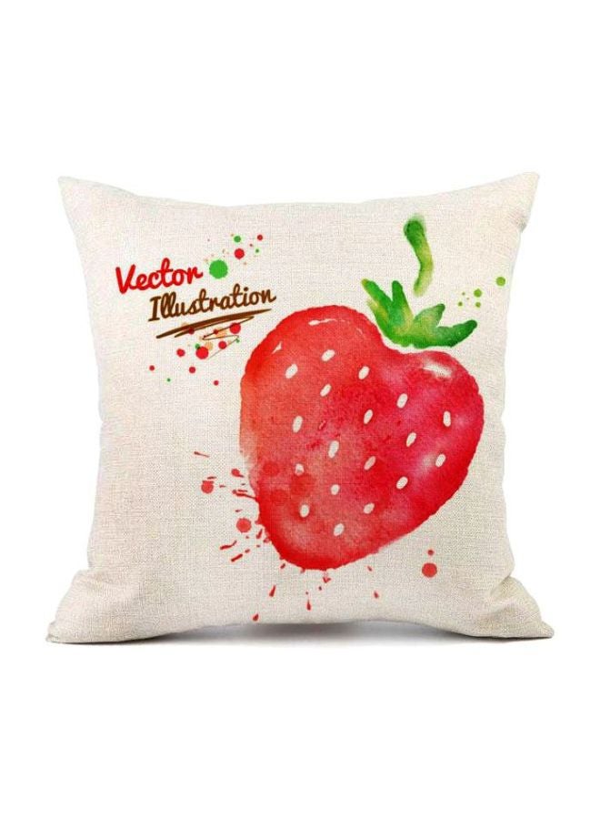 غطاء وسادة ديكور بطبعة فراولة وعبارة Vector Illustration أبيض/أحمر/أخضر 45x45سم