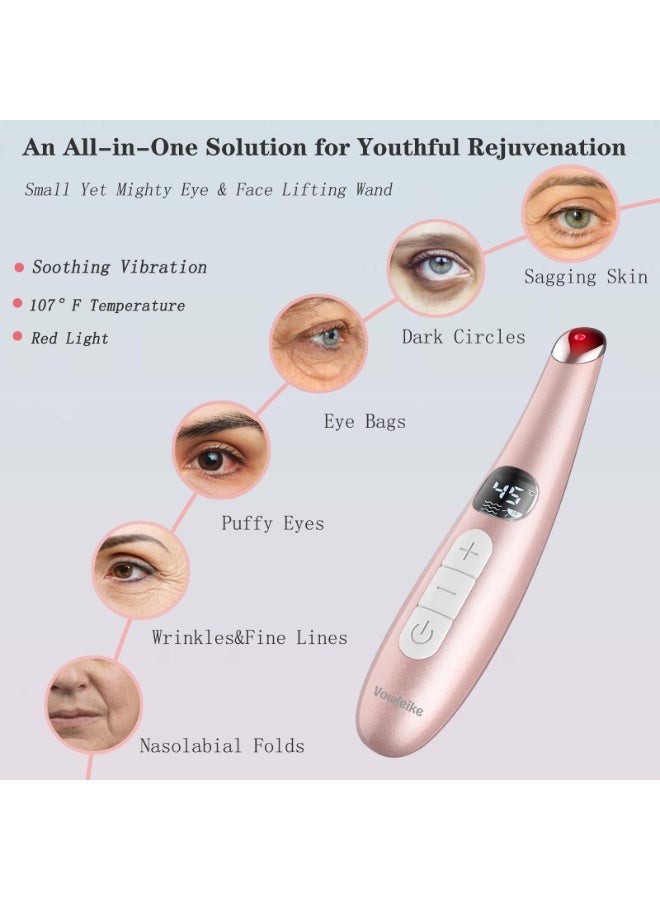 SYOSI Eye Lift Wand, Eye Massager Wand 3 in 1 Vibrating 98°F to 113°F LCD Eye Massager for Dry Eyes, Dark Circles and Puffiness, Face & Neck Lifting Tool for Fine Lines and Wrinkles, Rose Gold  - Image 2