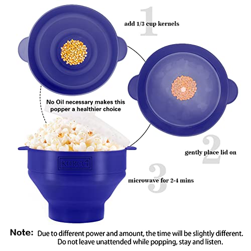 KORCCI The Original Korcci Microwaveable Silicone Popcorn Popper, Microwave Popcorn Popper, Collapsible Microwave Popcorn Maker Bowl, No Oil Required, Use In Microwave, Dishwasher Safe (Blue) - Image 4