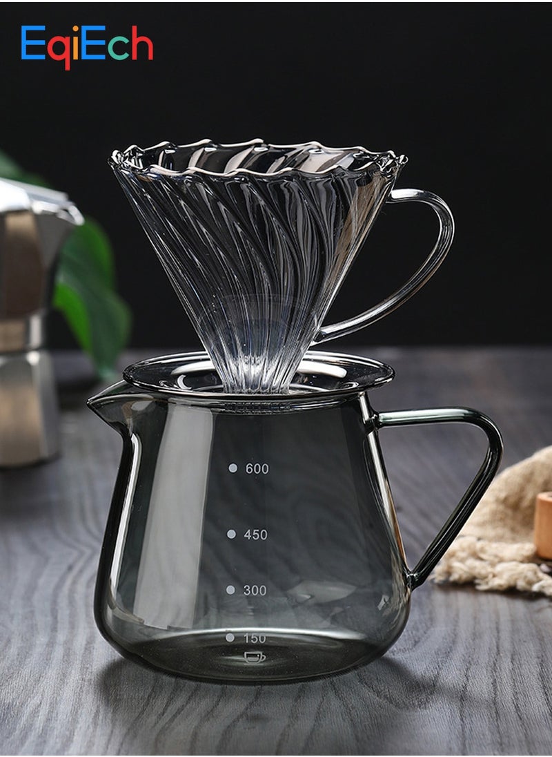 EqiEch V60 Coffee Maker  Set of 2 Pour Over Drip Brew Machine, 600ML Glass Carafe Coffee Server and Size 02 Glass Coffee Dripper Filter(1-4CUPS)  - Image 1