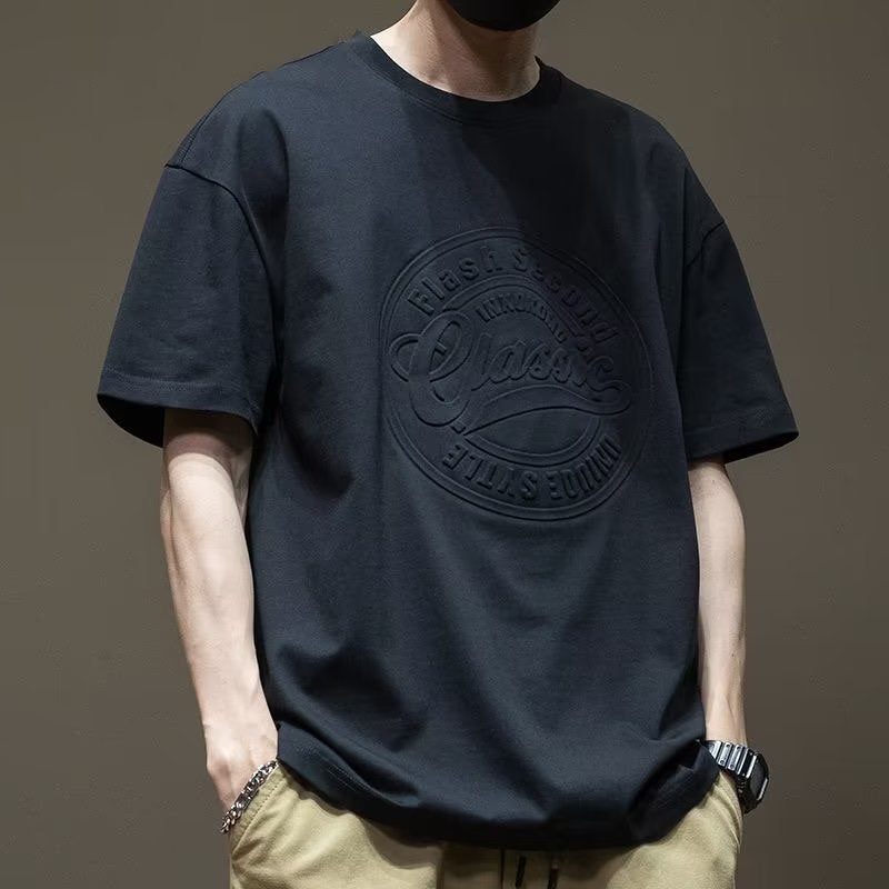 Black Heavyweight Tee Summer New Mens Oversized T-Shirt 063 Black  - Image 1