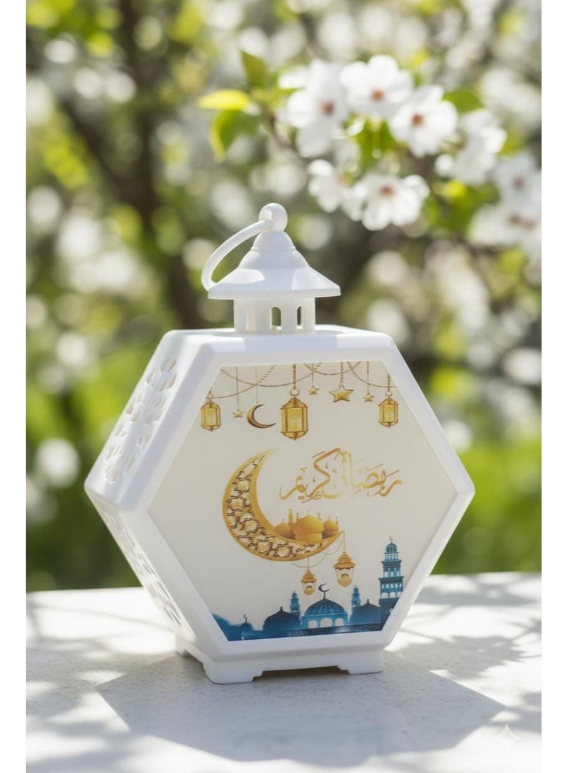 فانوس رمضان اكلريك رمضان كريم اضاءة  اصفر بعليقة مقاس 5 سم - Image 1