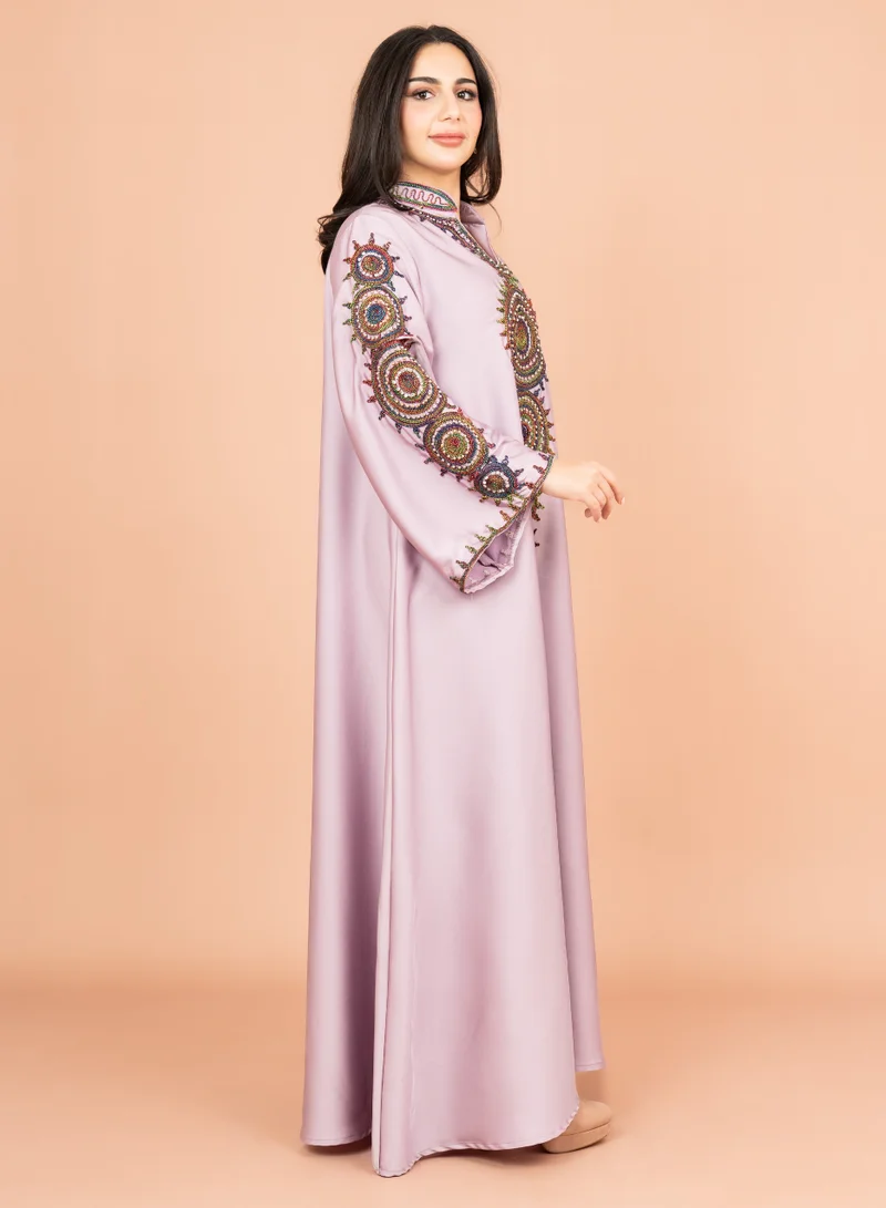 IKKXA Solid Embroidered Jalabiya IK1008 Violet